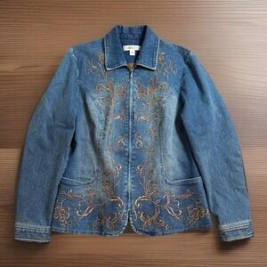 Coldwater Creek Denim Jean Jacket  Embroidered Studs Embellished Lined Medium